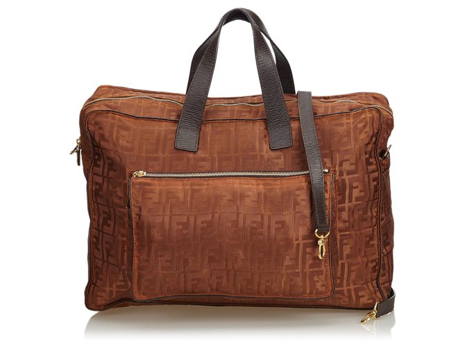 Fendi Brown Zucca Nylon Travel Bag Leather Cloth  ref.127469