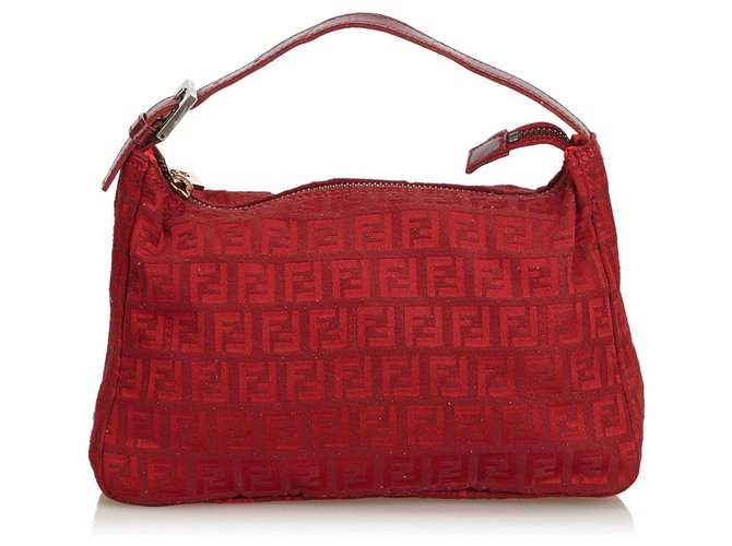 Fendi Red Zucchino Canvas Handtasche Rot Leder Leinwand Tuch  ref.127485