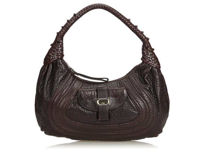 Fendi Brown Leather Spy Hobo Bag Dark brown  ref.127518