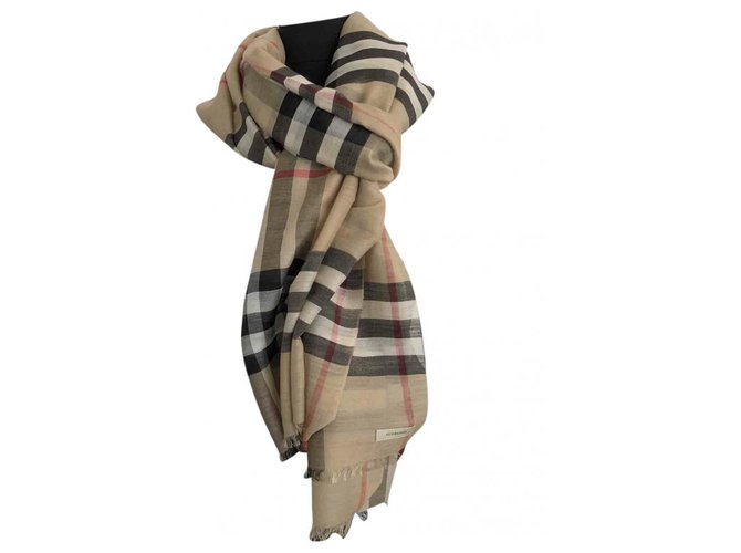 Burberry Scarves Beige Silk Wool  ref.127526