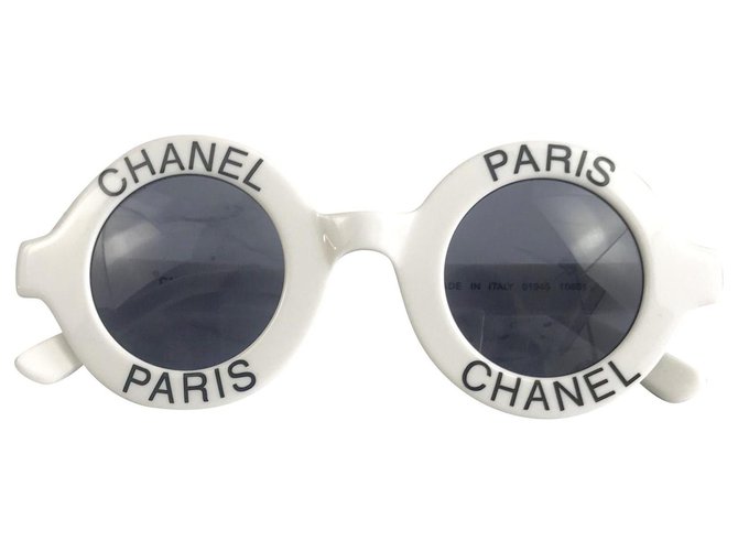 Lunettes Collector Chanel Paris 1990’s Plastique Noir Blanc  ref.127568