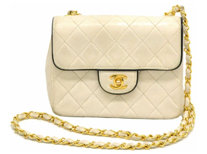 Chanel Classic Flap Bag Pequeno Branco Couro  ref.127661