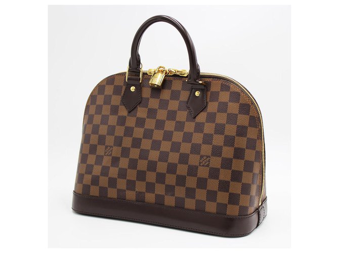 Louis Vuitton Alma Damier Authentic Ebony Authentic Canvas Handbag With Gold Jewelery. Dark brown Cloth  ref.127750