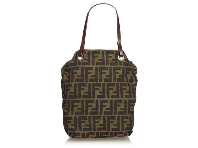 Fendi Brown Zucca Jacquard Tote Bag Khaki Dark brown Leather Cloth  ref.127774