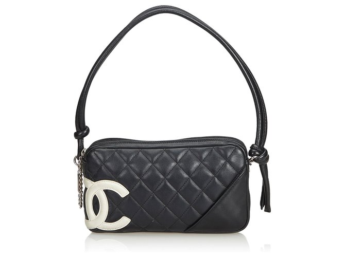 Chanel Black Cambon Ligne Pochette Schwarz Weiß Leder  ref.127778