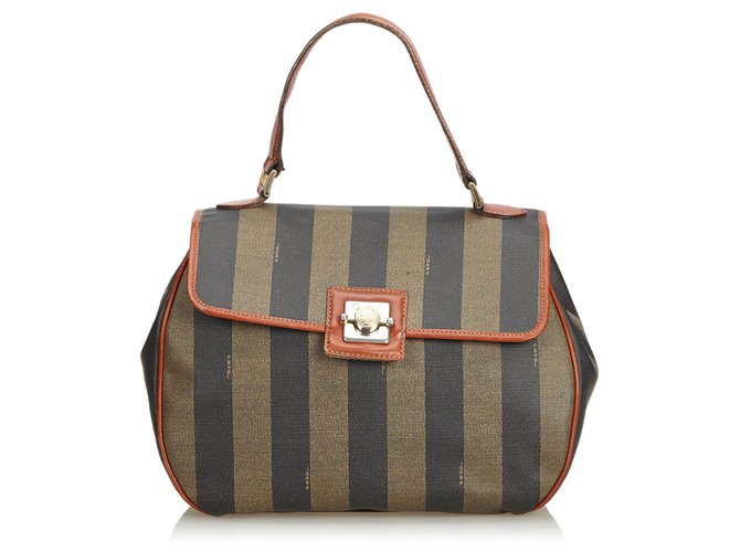 Fendi Brown Pequin Handbag Leather Plastic  ref.127802