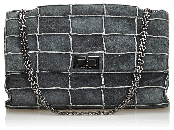 Chanel Gray Reissue Patchwork Flap Bag Grey Suede Leather  ref.127831