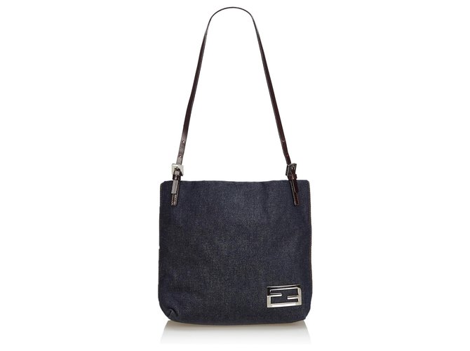 Borsa a tracolla Fendi Blue Denim Blu navy Pelle Giovanni Panno  ref.127832