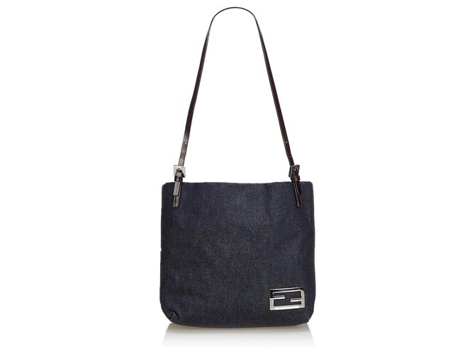 Fendi Blue Denim Shoulder Bag Navy blue Leather Cloth  ref.127832
