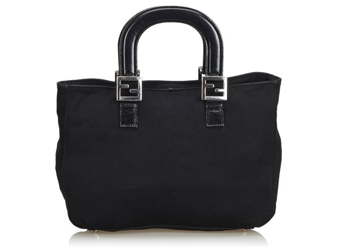 Fendi Black Fabric Handbag Leather Cloth  ref.127835
