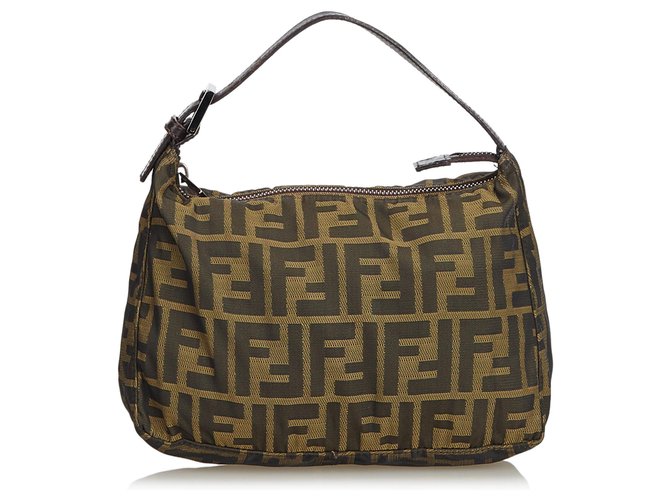 Fendi Brown Zucca Nylon Handbag Dark brown Leather Cloth  ref.127848