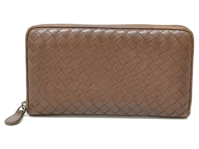 Bottega Veneta Intrecciato billetera monedero Castaño Cuero  ref.127884