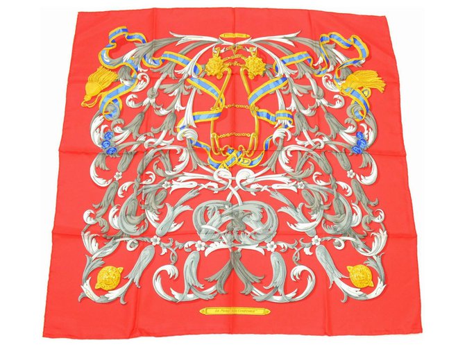 Pañuelo Hermès "Le Mors à la Conétable" Roja Seda  ref.127923