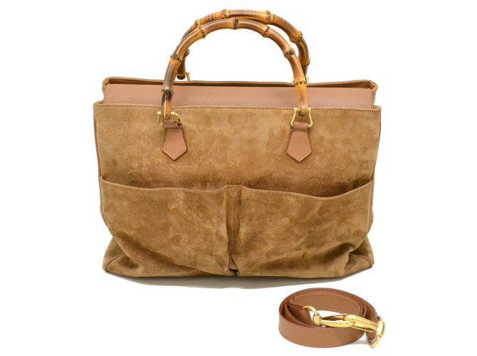 Gucci Bamboo Tote Bag Brown Suede  ref.127937
