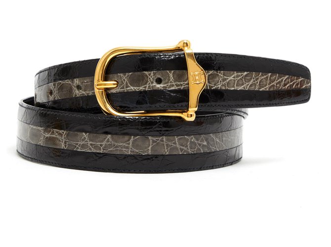 Céline 2 TONS CROCO T80/85 Black Golden Grey Leather Exotic leather Metal  ref.127952