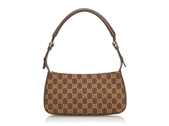 Gucci Vintage - GG Jacquard Crossbody Bag - Brown - Leather