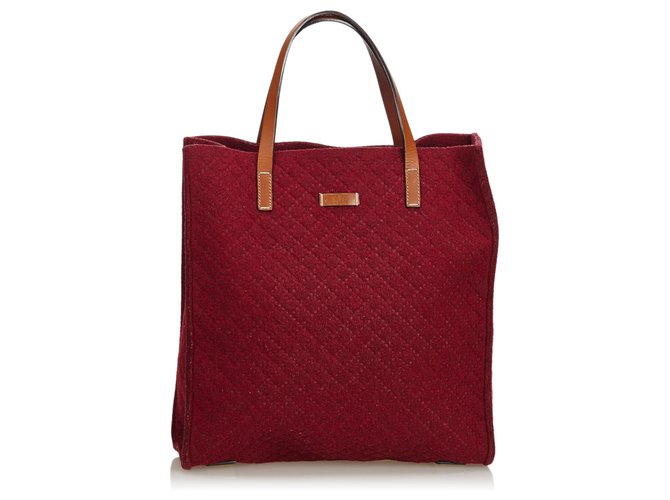 Gucci Red Diamante Felt Tote Bag Brown Leather Cloth  ref.128028