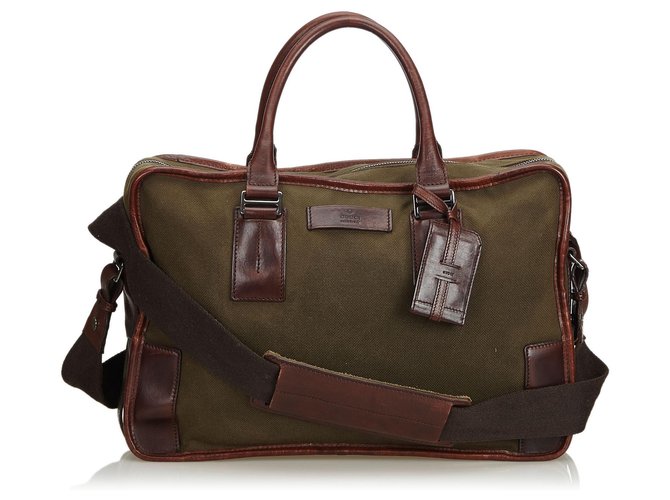 Gucci Brown Canvas Business Bag Khaki Dark brown Leather Cloth Cloth  ref.128037
