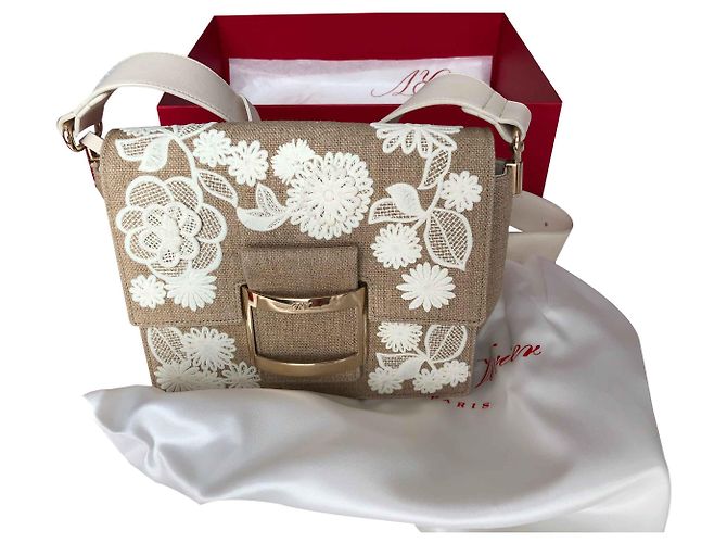 Bolsa de mão Roger Vivier em linho bege
