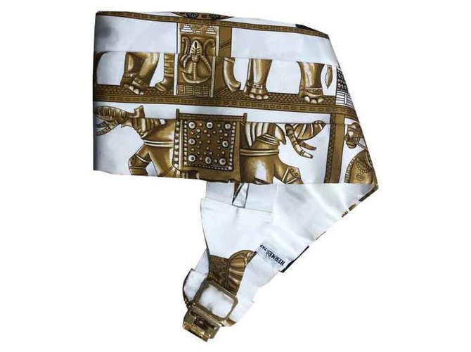 Hermès silk tuxedo belt White Golden Green  ref.128153
