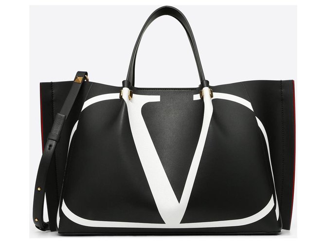 VALENTINO BAG MEDIUM BAG FOR SHOP VLOGO ESCAPE WITH INSERTION Black White Leather  ref.128158