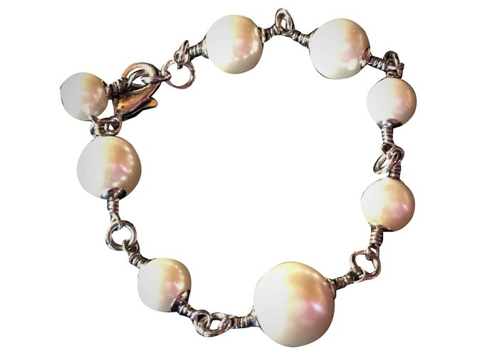 Chanel Armband aus gealtertem Metall mit 8 Perlen von # Größen Weiß Geld  ref.128163