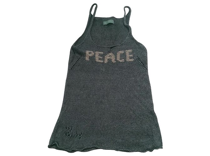 Zadig & Voltaire Camiseta sin mangas Peace Seda Algodón Gris Verde