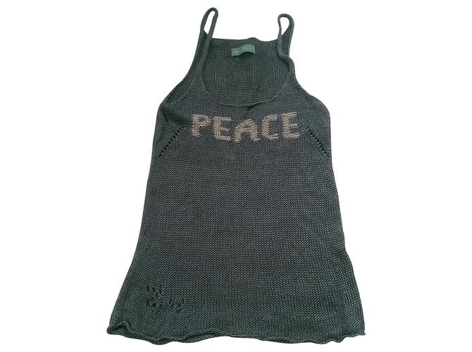 Zadig & Voltaire Débardeur Peace Soie Coton Vert Gris 