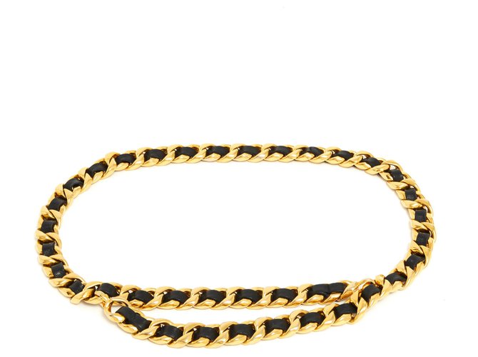 Chanel Alta costura t80/85 oro negro Dorado Cuero Cadena  ref.128214