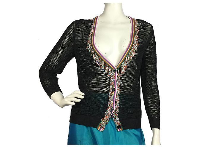 Love Moschino Gehäkelte Strickjacke mit Beatd-Besatz