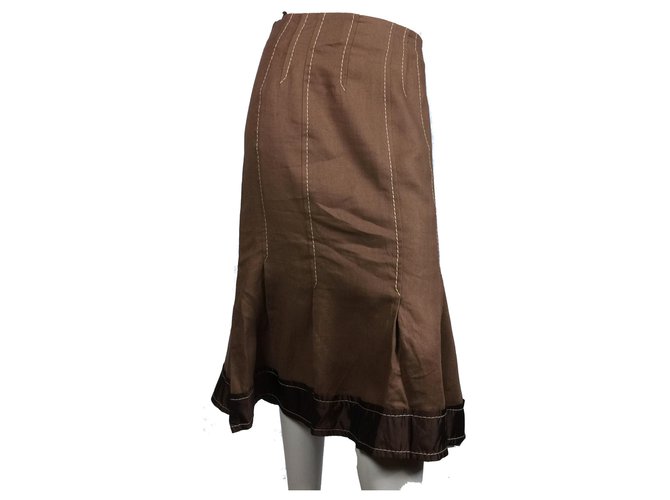 Max Mara Linen midi skirt Brown Silk  ref.128231