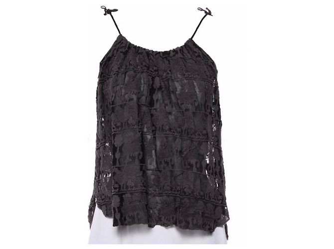 Top Isabel Marant Etoile de algodón negro con bordado gris