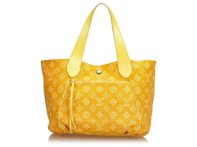 Louis Vuitton Yellow Cabas Ipanema GM Cuir Toile Tissu Jaune  ref.128244