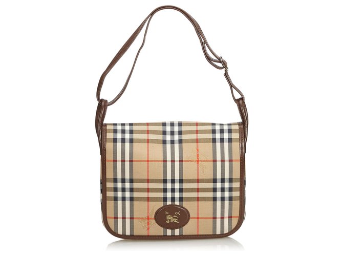 Burberry Brown House Check Cotton Crossbody Bag Multiple colors Beige Leather Cloth  ref.128251