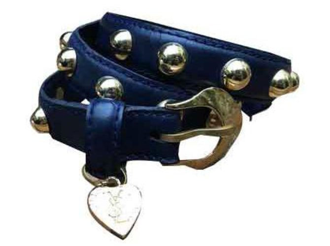 Love belt Yves Saint Laurent Blue Golden Navy blue Leather  ref.128279