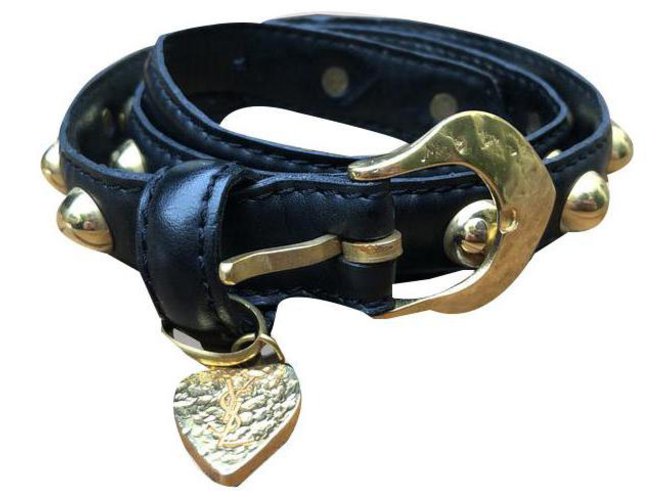 Cintura nera di Yves Saint Laurent Nero D'oro Pelle  ref.128281