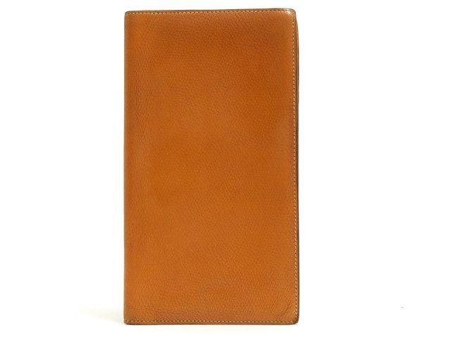 Hermès CARD AND CHECK HOLDER Caramel Leather  ref.128335