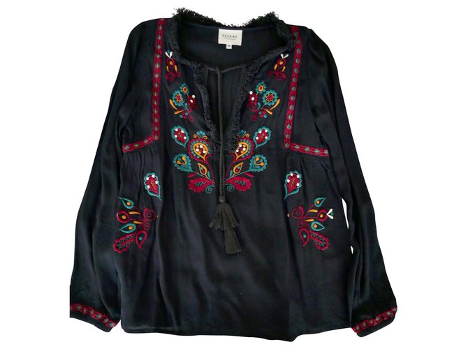 blouse noire brodée sézane Viscose  ref.128353