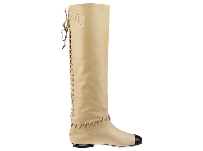 Chanel Boots Beige Leather  ref.128358
