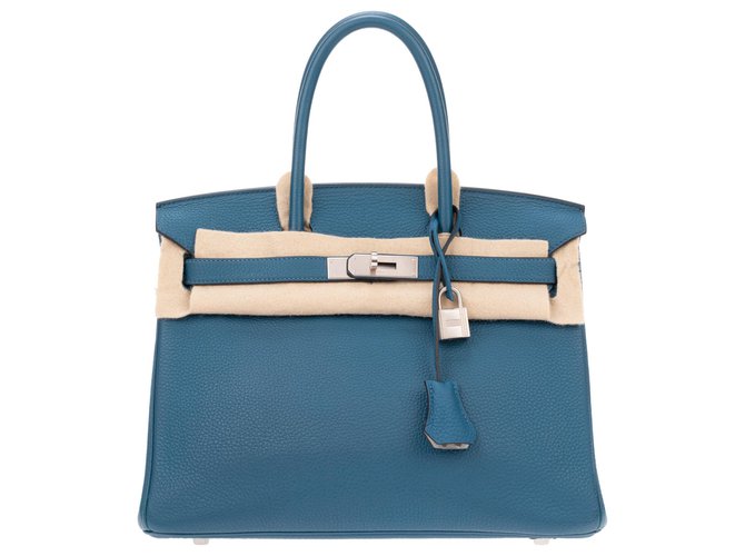 Hermès Sublime Hermes Birkin Bolsa 30, encomenda especial, couro bi-colorido togo Azul mallard / Pearl cinza em muito bom estado!  ref.128363
