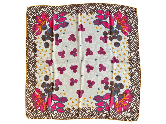 Lanvin Silk scarves Brown Red Multiple colors Golden Purple Cream  ref.128369
