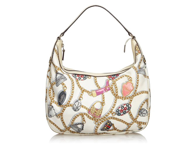Gucci White Printed Charmy Shoulder Bag Multiple colors Leather Cloth Satin  ref.128389