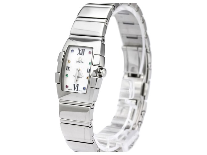 Omega Silver Stainless Steel Constellation Mini Quadrella Quartz Watch 1584.79 Silvery Metal  ref.128403