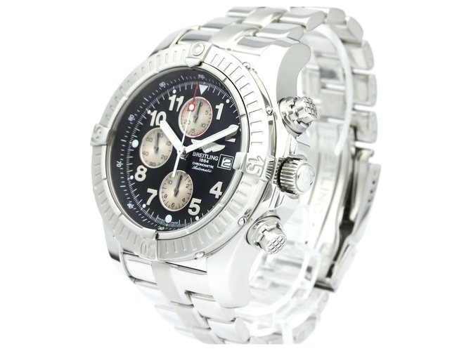 Breitling Silver Avenger Automatic Stainless Steel Mens Sports Watch Black Silvery Metal  ref.128420