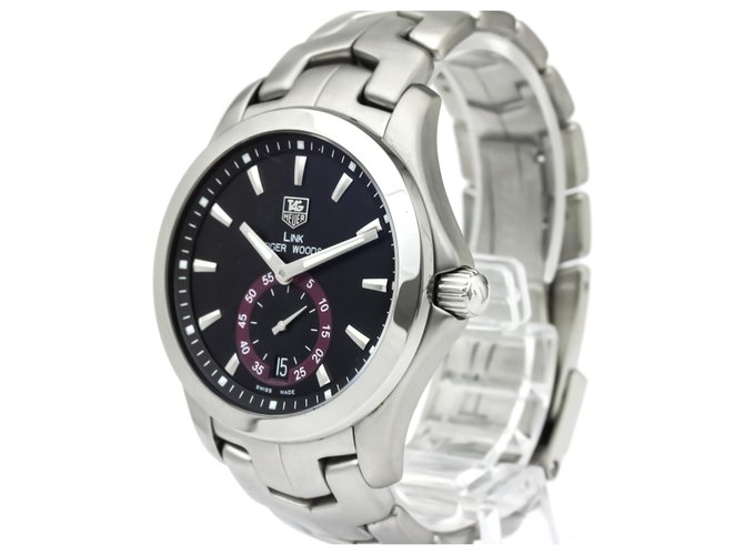 Tag Heuer Silver Stainless Steel Link upperr Woods Automatic Watch WJF211D.BA0570 Black Silvery Metal  ref.128431