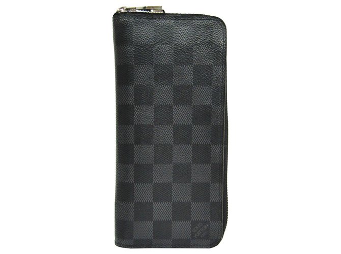 Louis Vuitton Black Damier Graphite Vertical Zippy Wallet Grey Leather Cloth  ref.128440