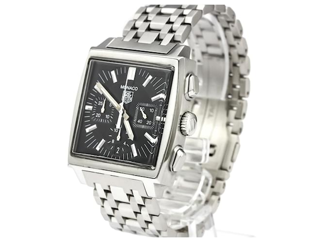 Tag Heuer Silver Stainless Steel Monaco Chronograph Automatic Watch CW2111.FC6177 Black Silvery Metal  ref.128443