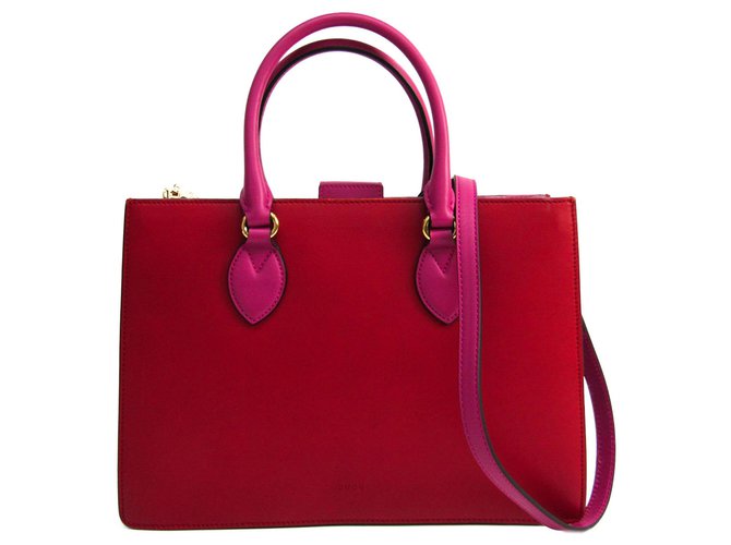 Gucci Red Leather Linea A Satchel Pink Pony-style calfskin  ref.128449