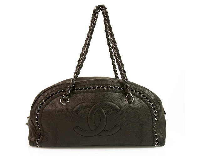 Chanel - Sac en cuir melon moyen de luxe en cuir noir avec maillon de chaîne  ref.128501