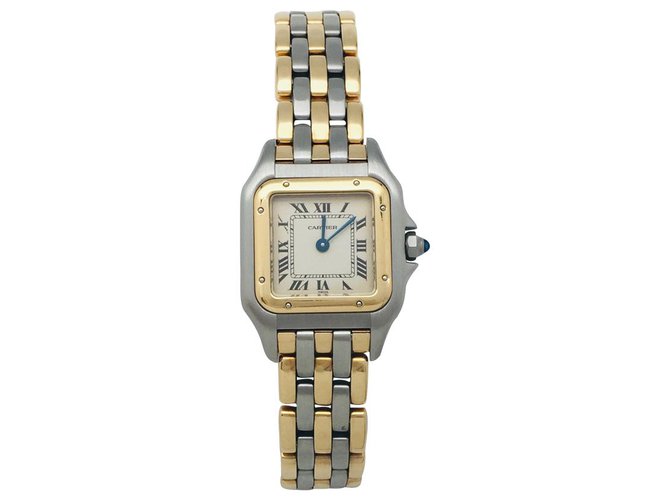 Cartier "Panther" relógio em aço, três filas de ouro. Modelo pequeno. Ouro amarelo  ref.128506